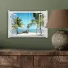 Doorkijk - Strand - Palmboom - Boot - Tropisch - Zee - Blauw plexiglas 5mm klein -sfeer3