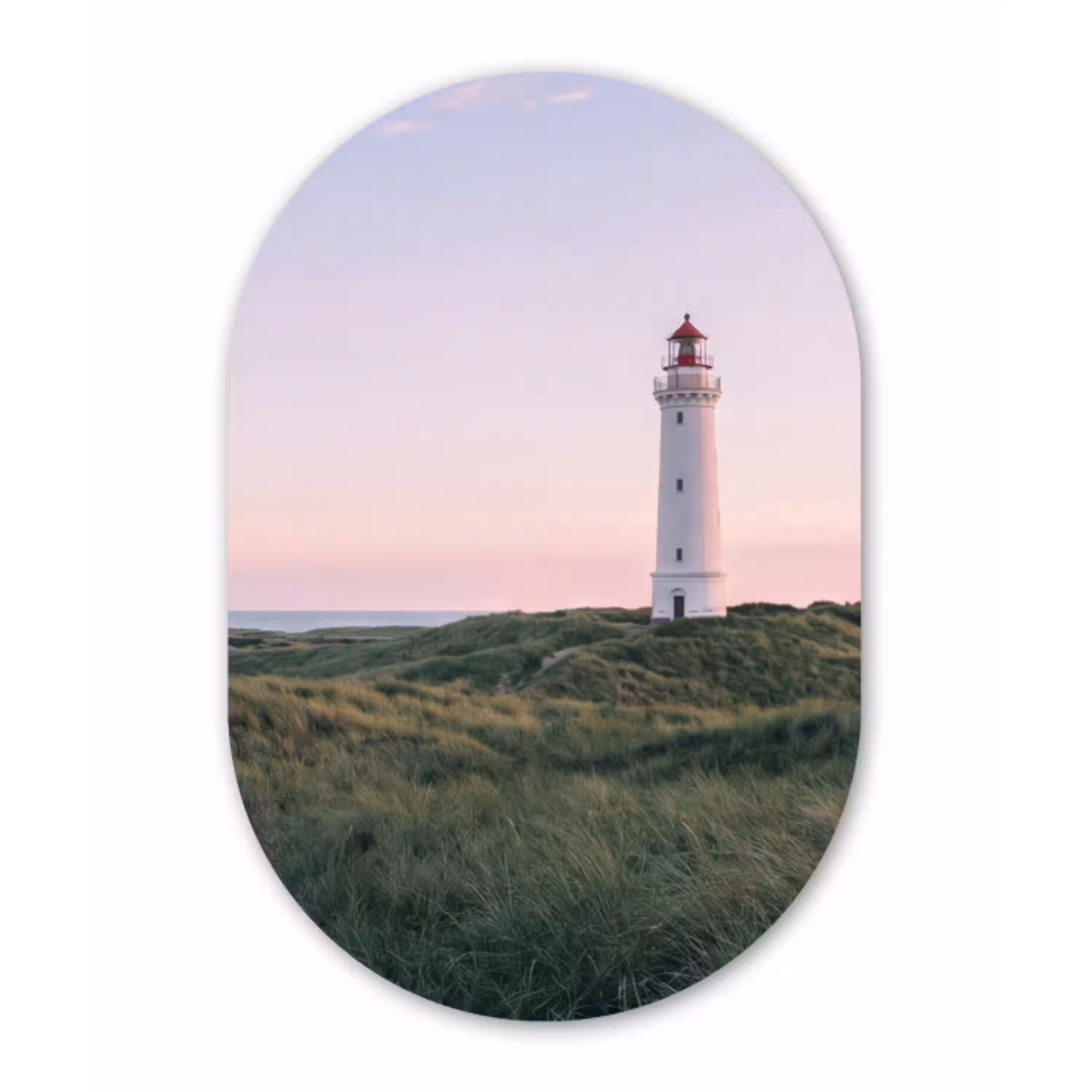 Vuurtoren - Duinlandschap - Zee Wandcirkel Ovaal Aluminium middel -3d