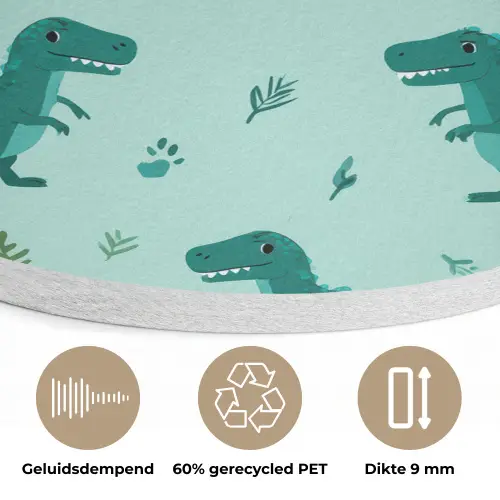 Donkergroen - Dinosaurussen - Afdrukken - Bladeren Akoestische PET Vilt - Rond klein -closeup_NL