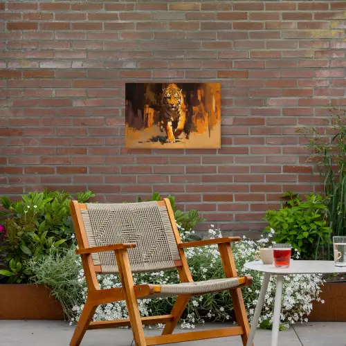 Tijger - Geschilderd - Oranje - Penseelstreken Tuinposter op houten frame 2 cm dik klein -sfeer3