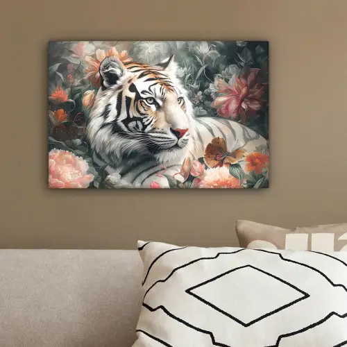 Tijger - Wilde dieren - Bloemen - Jungle canvas 2cm klein -sfeer3