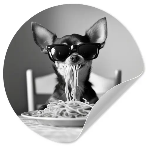 Chihuahua - Hond - Zonnebril - Humoristisch - Zwart - Wit - Spaghetti Wandcirkel behangsticker klein -3d