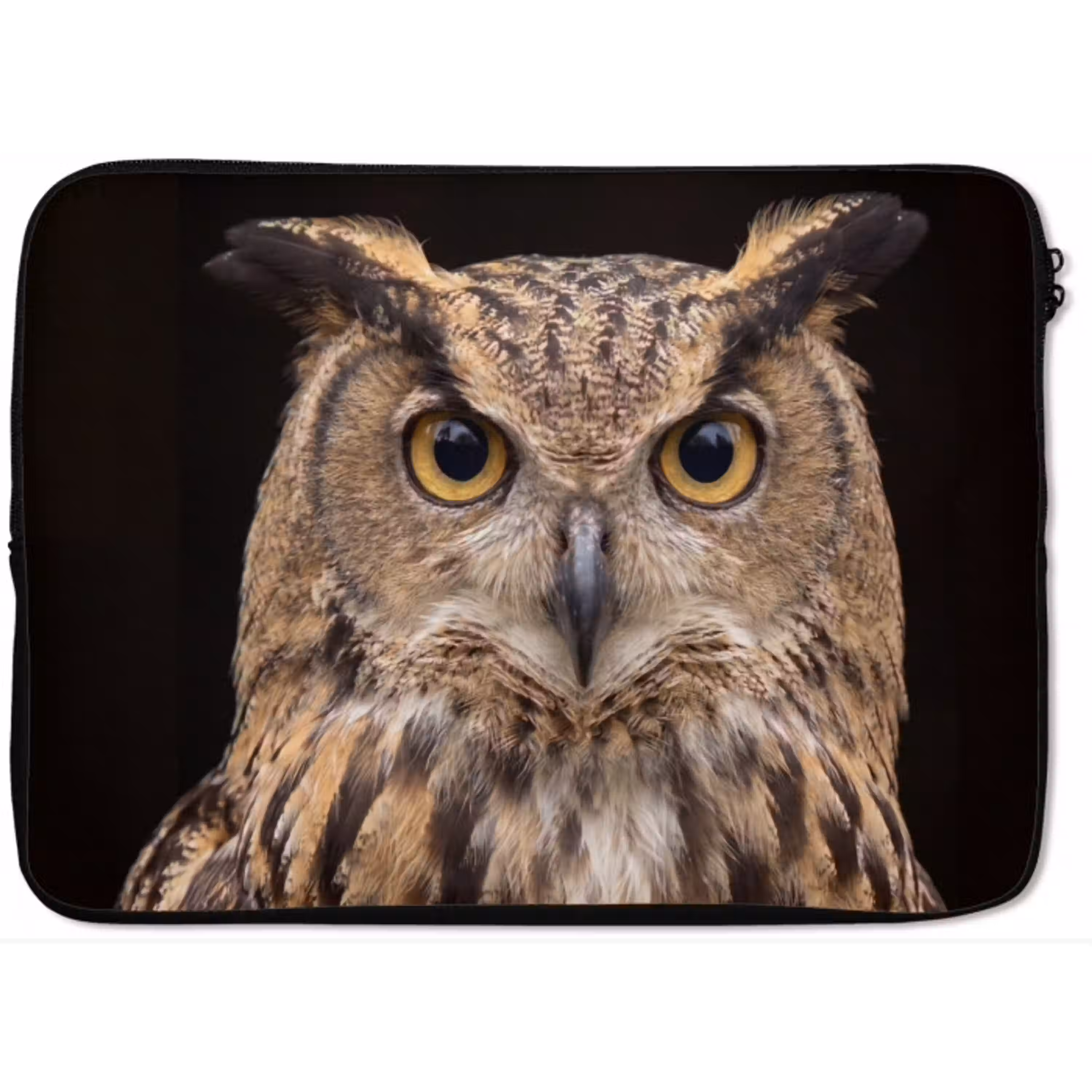 Oehoe - Uil - Portret - Bruin laptophoes neopreen klein -zkaufland3dotto