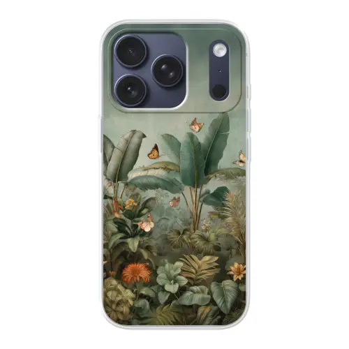 Tropisch bladerdek - Vlinders - groen - Bruin Telefoonhoesje iPhone 17 Pro klein -3d