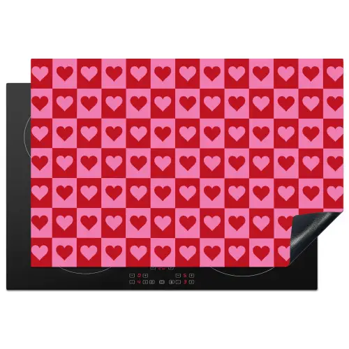 Rood - Roze - Schaakbord - Valentijn Inductie beschermer vinyl 3mm klein -3d