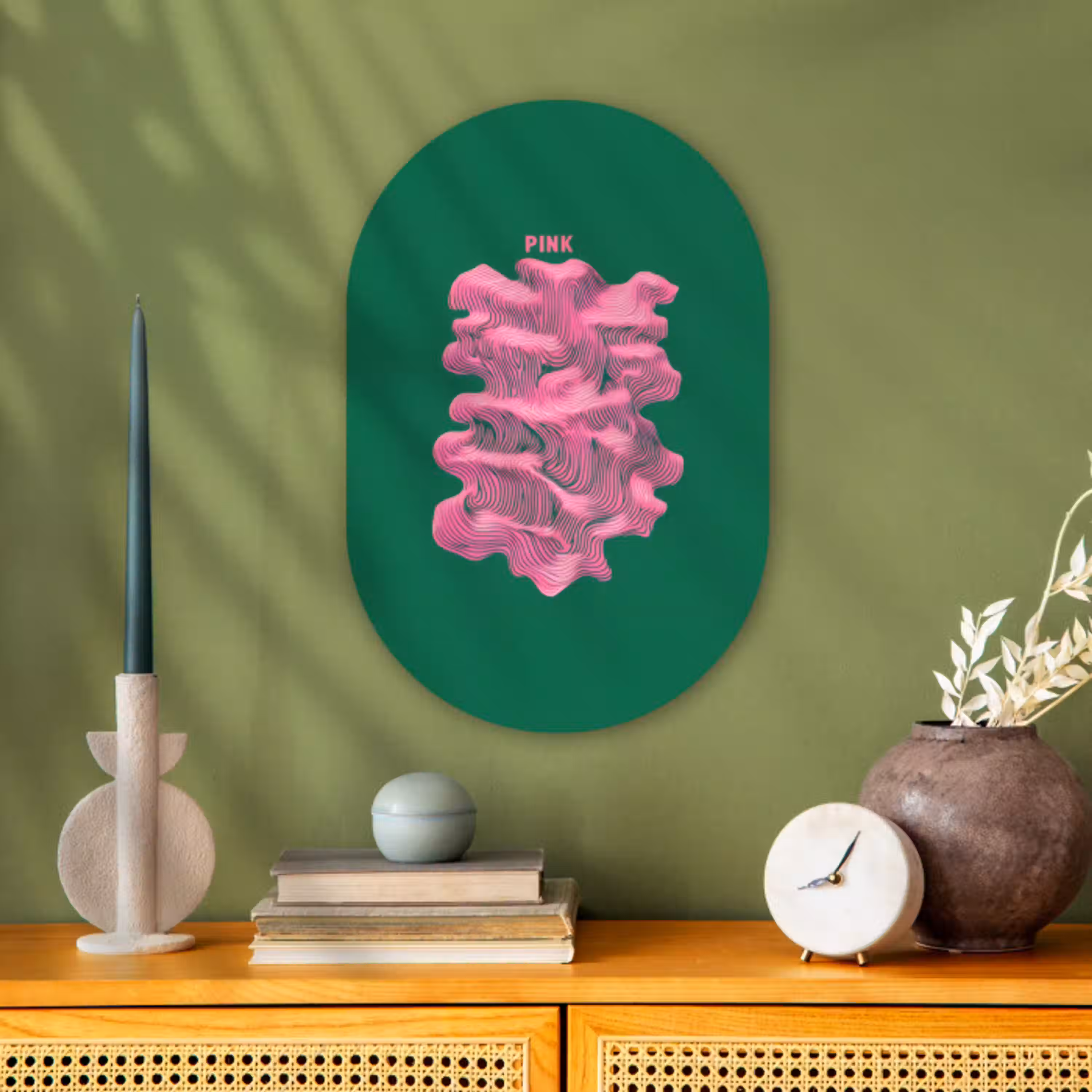 Abstract - Pink - Lijnen - Groen Wandcirkel Ovaal Forex klein -sfeer2
