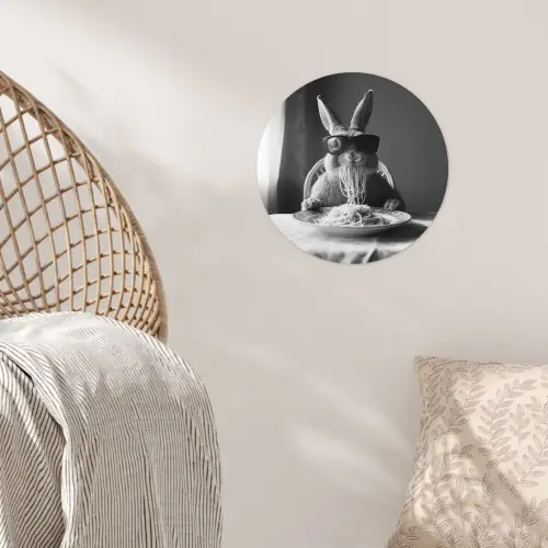 Konijn - Bunny - Zonnebril - Tafelkleed - Pasta - Schattig Wandcirkel behangsticker klein -sfeer4