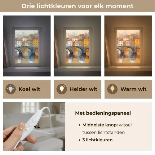 Gracht - Huizen - Kunst - Art Light Box met kabel (Tafellamp) klein -USP_lichtkleurNL
