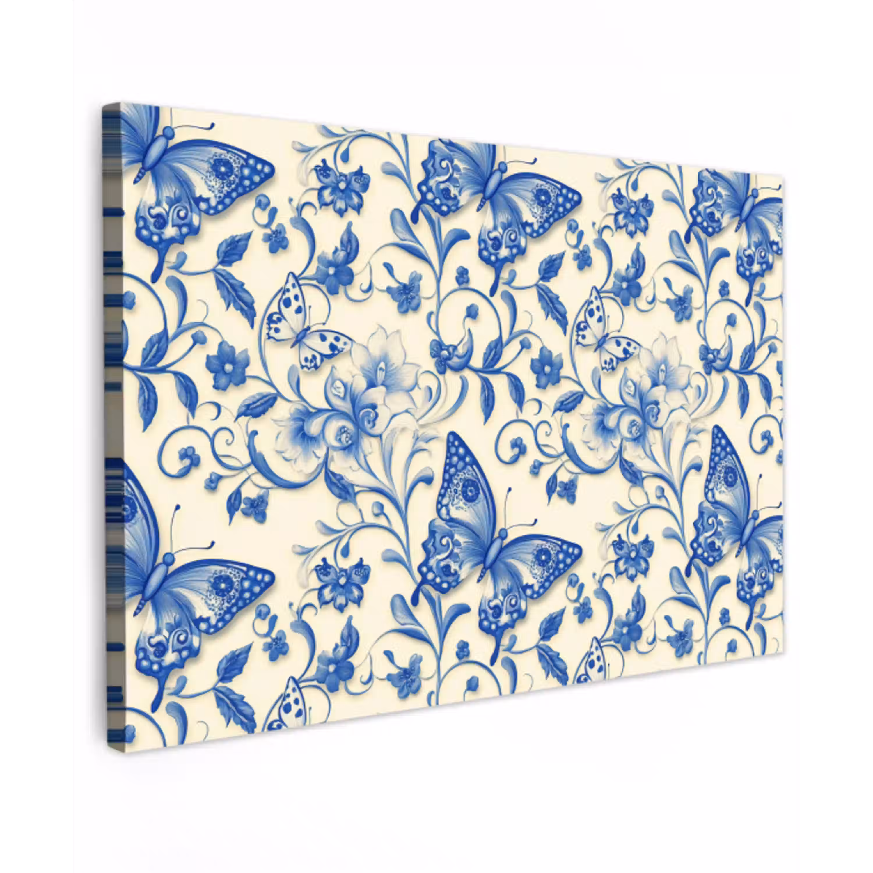 Vlinders - Bloemen - Blauw - Botanisch Tuinposter op houten frame 2 cm dik klein 845 -3d