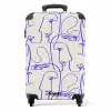 Gezichten in blauwe lijn op beige achtergrond NBS - Handbagage koffer - Volwassenen Unisex middel -productfoto_recht