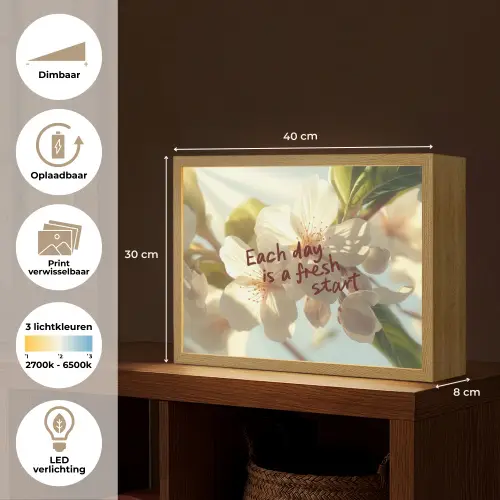 Bloesems - Zonlicht - Quote - Wit Light Box met batterij (Wandlamp) middel -USP_websiteoverzichtNL