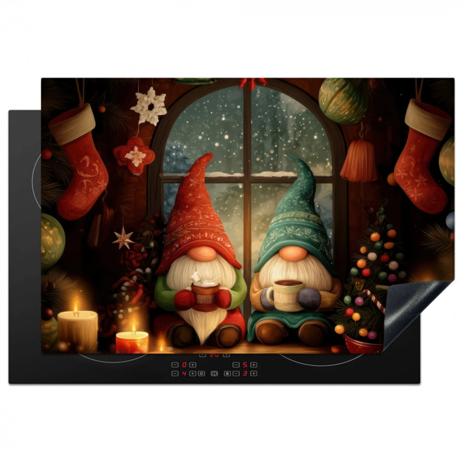 Gnooms - Kerst - Raam - Kleurrijk Inductie beschermer vinyl 3mm klein -3d