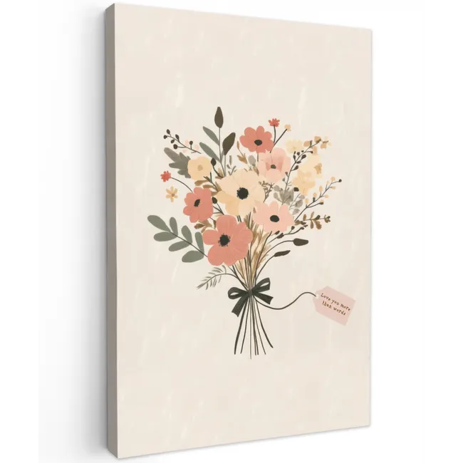 Bloemen - Quote - Beige - Lint Tuinposter op houten frame 2 cm dik klein -3d