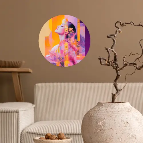 Abstract - Portret - Vrouw - Kleurrijk Wandcirkel behangsticker klein -sfeer1