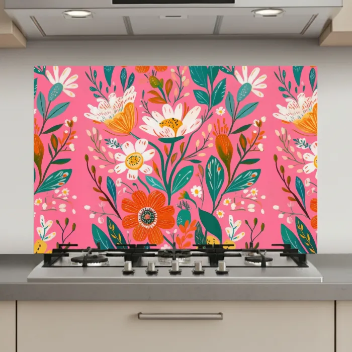 Roze - Bloemen - Wit - Oranje keuken achterwand spatscherm klein -3d_website