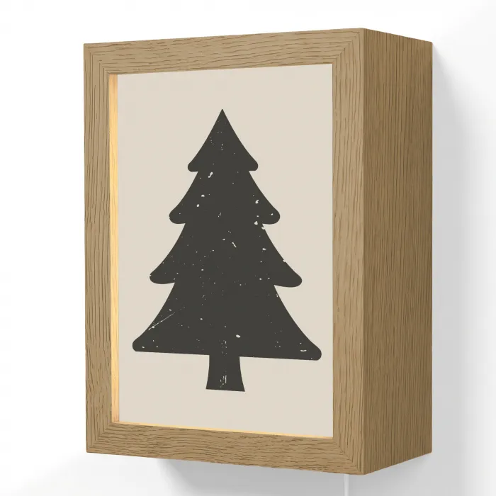 Kerstboom - Zwarte kerstboom - Boom - Japandi Light Box met kabel (Wandlamp) klein -3d