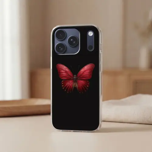 Vlinder - Rood - Minimalistisch Telefoonhoesje iPhone 17 Pro klein -sfeer2
