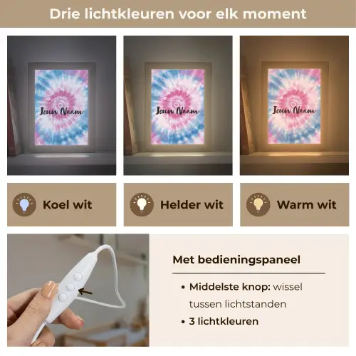 Tie dye - Abstract - Blauw - Roze Light Box met kabel (Kinderlampje) klein -USP_lichtkleurNL