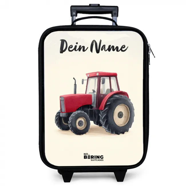 Kinderkoffer mit Name - Traktor - Signiert - Rot