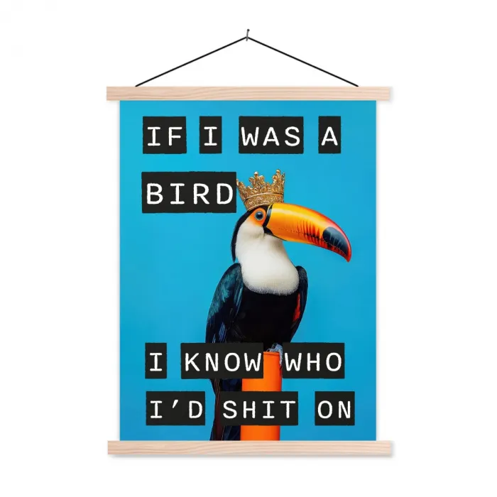 Vogel - Toekan - Blauw - Quotes textielposter latten blank klein -3d