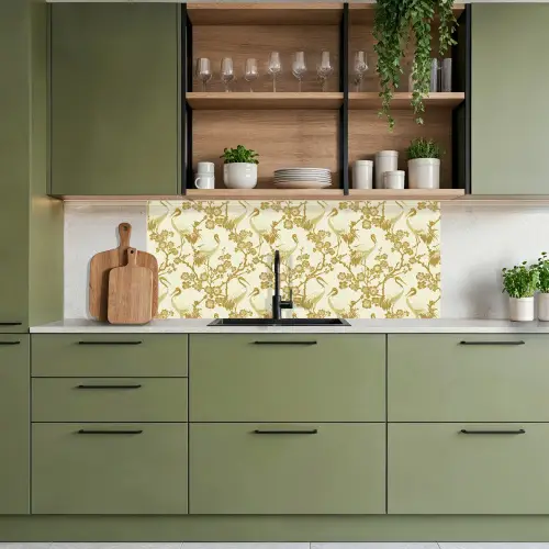 Kraanvogels - Kersenbloesem - Goud keuken achterwand 2 middel 871 -sfeer3