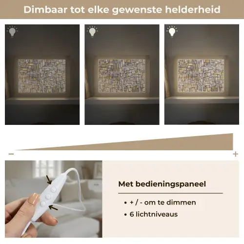 Mondriaan - Kunst - Oude meesters - Tableau I Light Box met kabel (Tafellamp) klein -USP_dimbaarNL