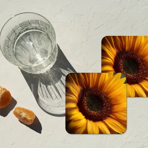 Geel - Zonnebloem - Zomers onderzetter kurk middel -sfeer4