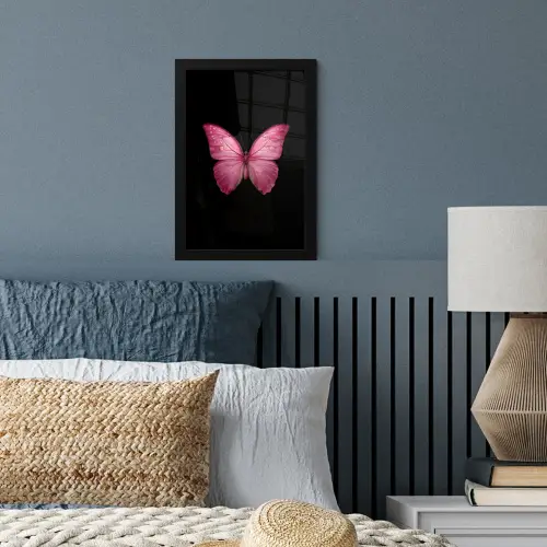 Vlinder - roze - Elegant fotolijst zwart zonder passe partout klein -sfeer3
