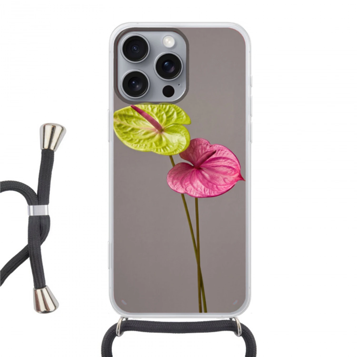 Planten - Anthurium - Groen - Roze Hoesje iPhone 16 Pro Max met koord klein -3d