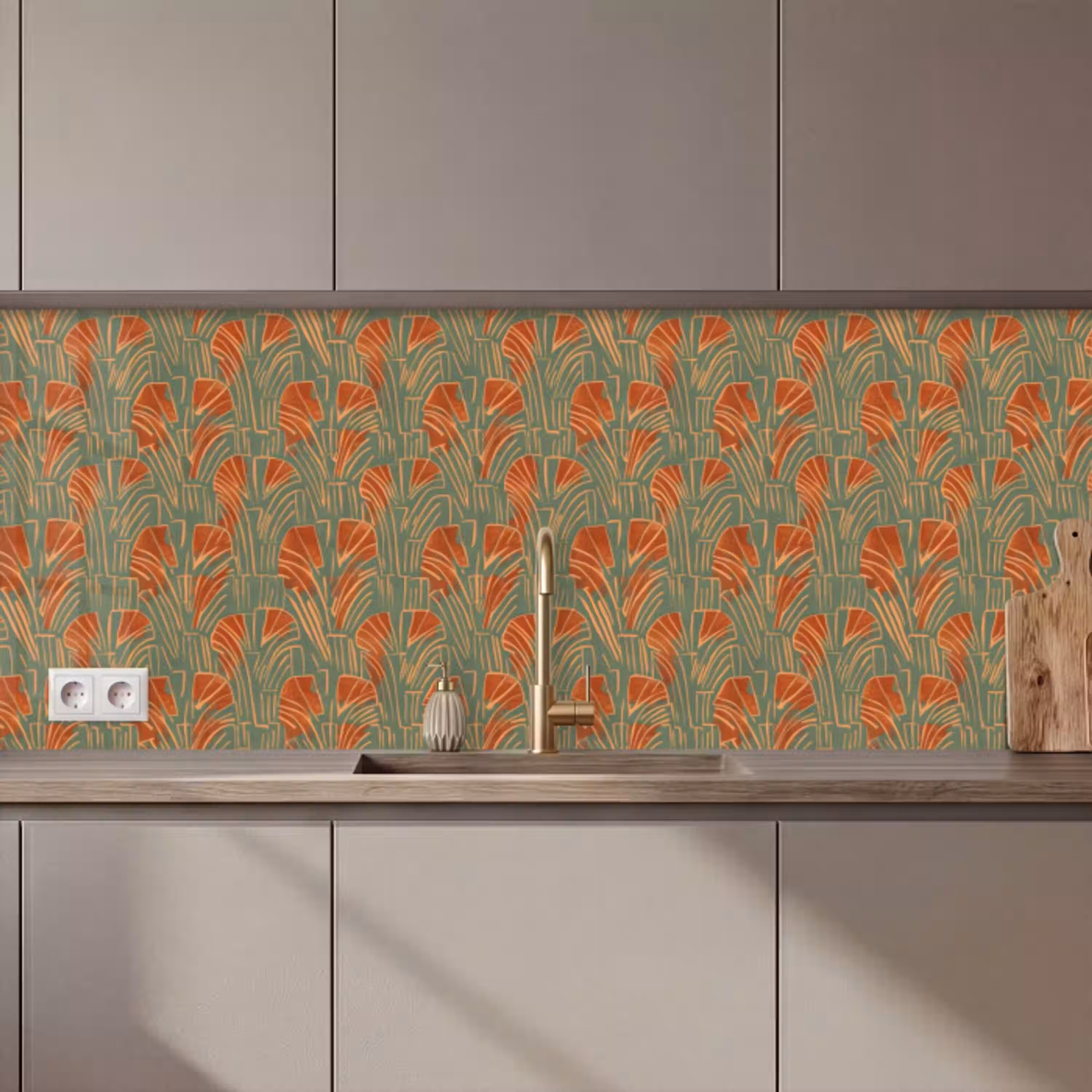 Groen - Terracotta - Deco - Waaiers keuken achterwand 2 middel 871 zz_3dshopping
