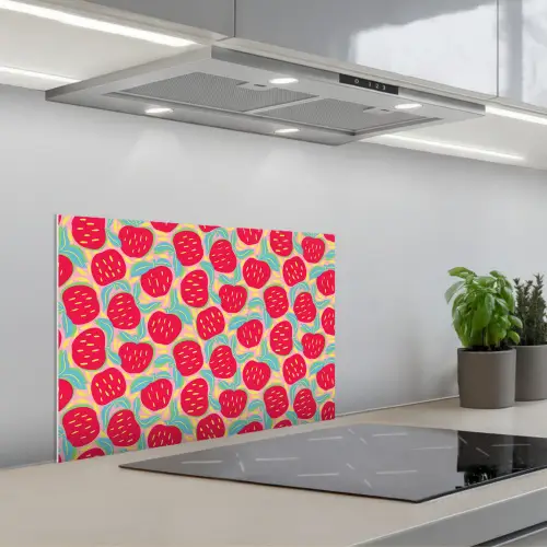 Appels - Rood - Stippen keuken achterwand spatscherm klein 900 -3d_schuin