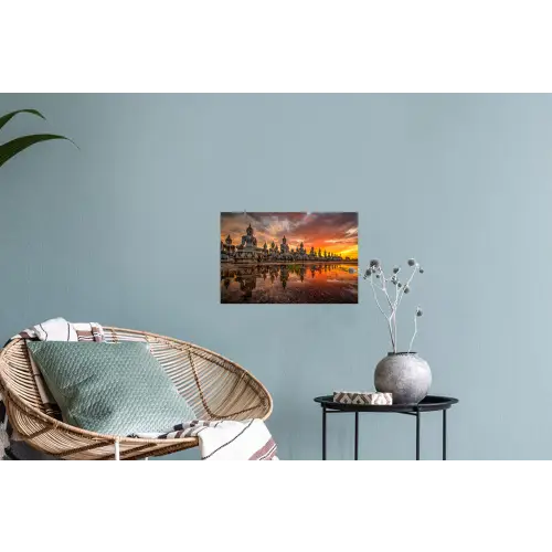Boeddha beelden - Zonsondergang - Water - Boeddhisme Muursticker klein -plant