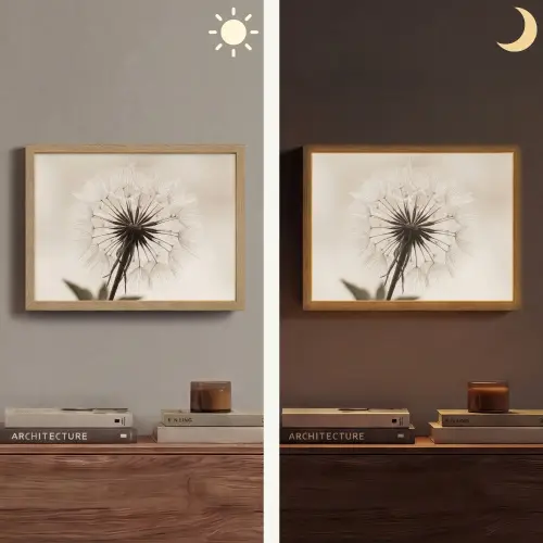 Paardenbloem - Minimalistisch - Wit Light Box met batterij (Wandlamp) middel -sfeer3