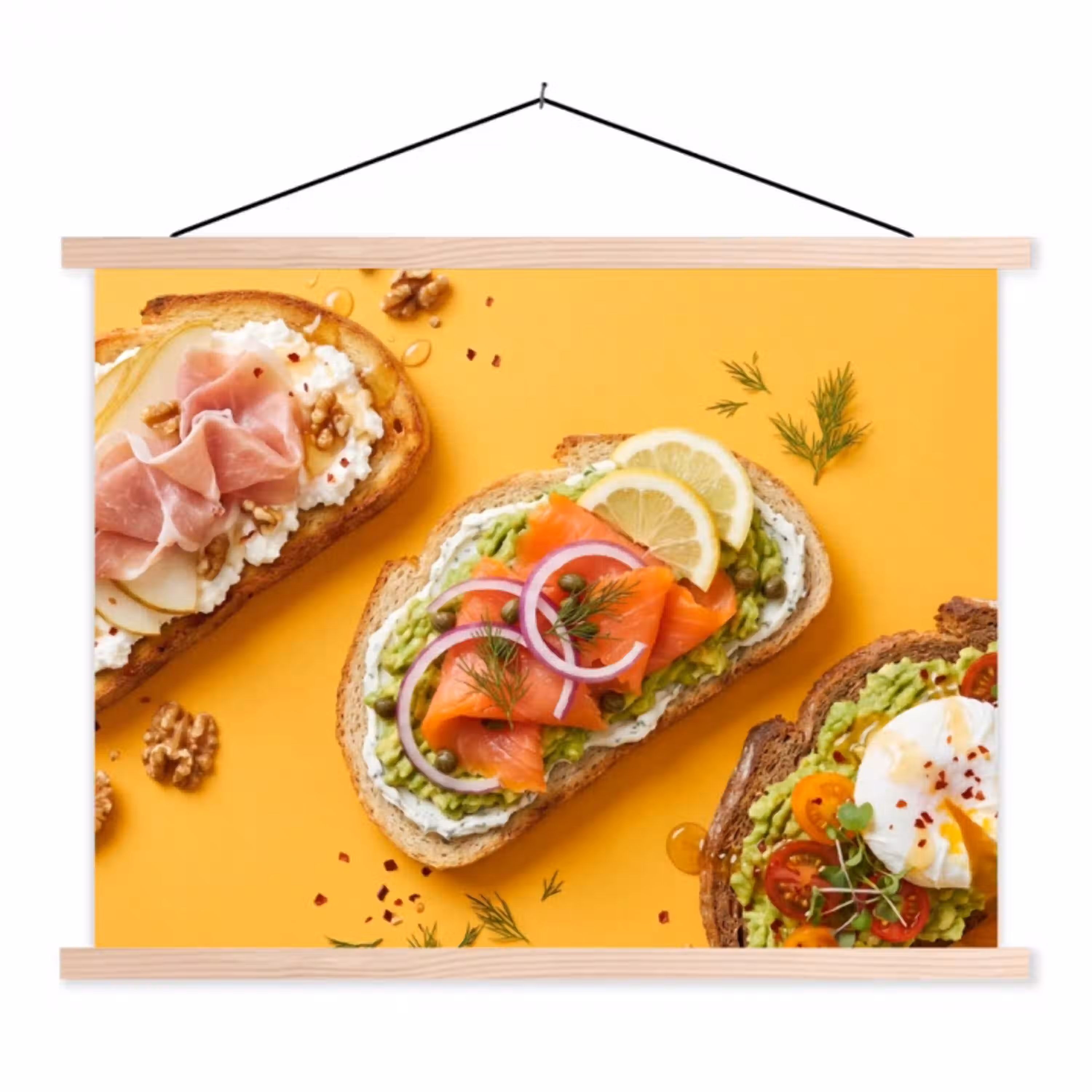 Eten - Brood - Ontbijt - Modern - Kleurrijk textielposter latten blank klein -3d