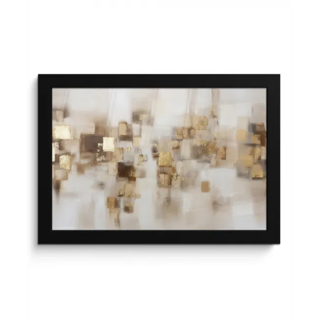 Abstracte vierkanten - Aardetonen - Mistig fotolijst zwart zonder passe partout klein -3d