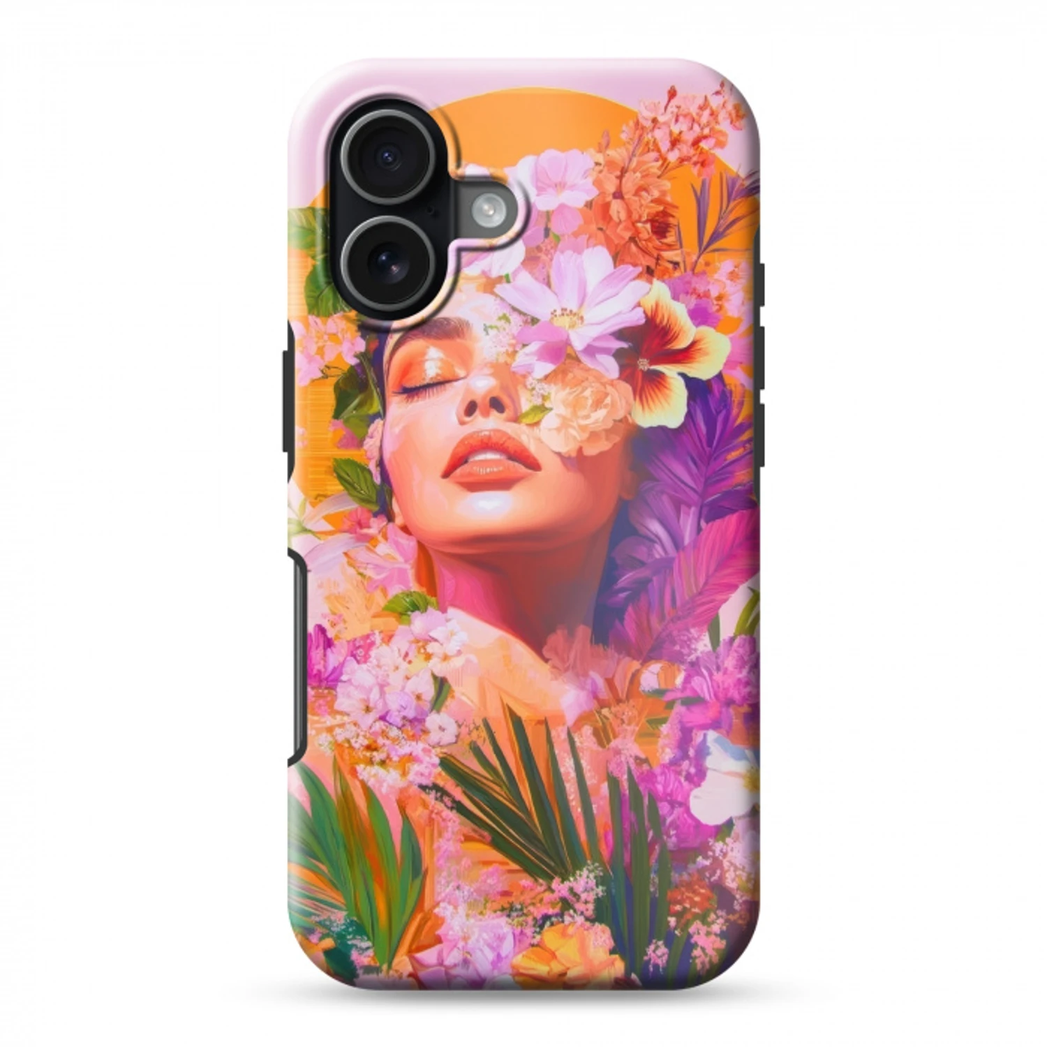Vrouw - Abstract - Cirkel - Bloemen Toughcase MagSafe Apple iPhone 17 klein -3d