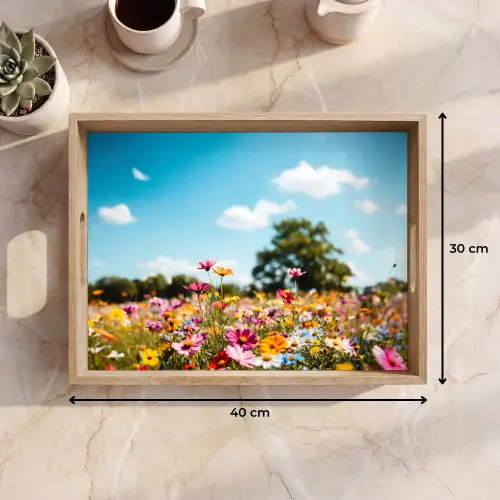 Bloemenweide - Blauw - Lucht - Kleuren Dienblad Rechthoek middel -USP_Formaat