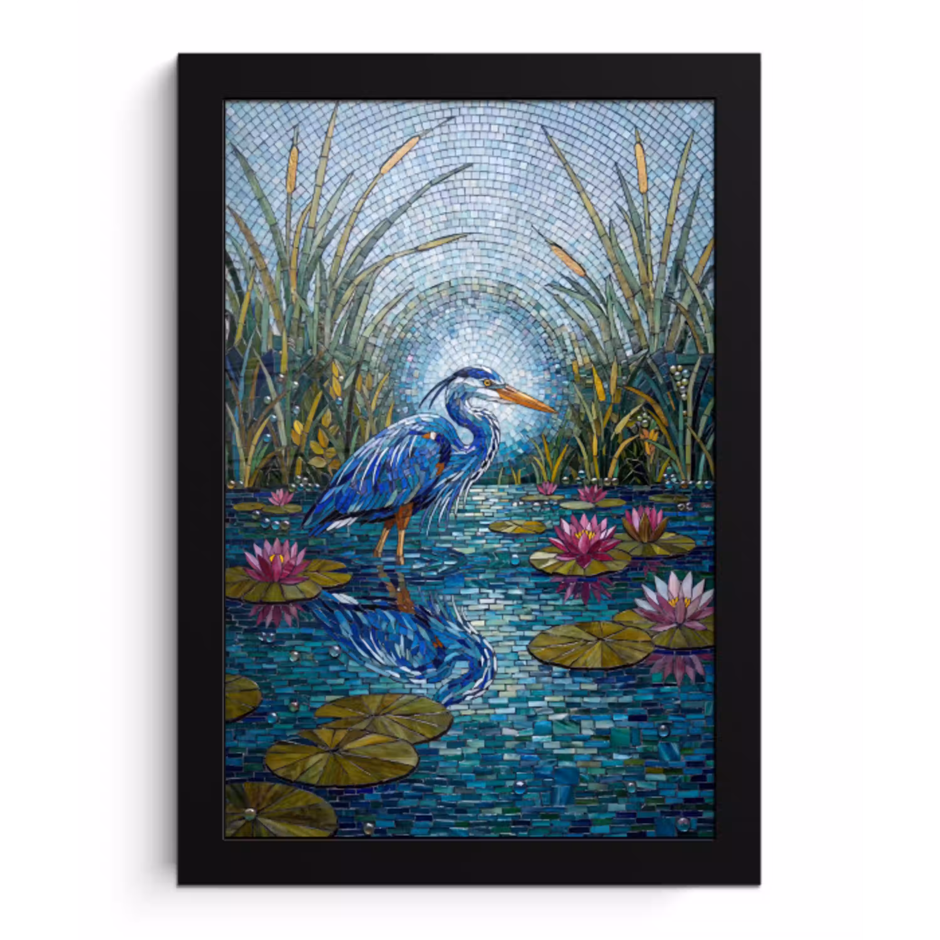 Vogel - Water - Natuur - Abstract - Blauw fotolijst zwart zonder passe partout klein -3d