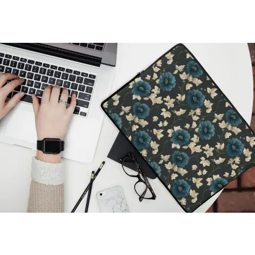 Botanisch - Bloemen - Blauw laptophoes neopreen klein 279 -bureau