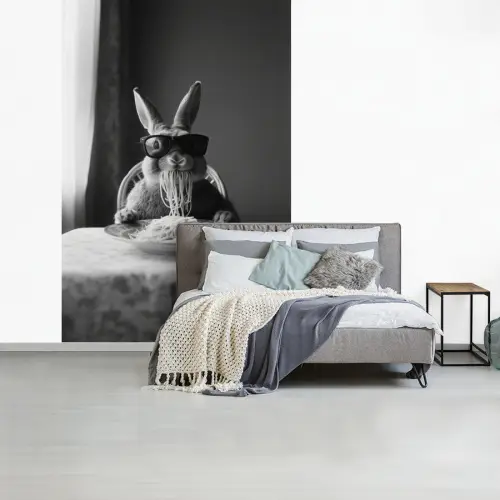 Konijn - Bunny - Zonnebril - Tafelkleed - Pasta - Schattig fotobehang vinyl groot -slaapkamer