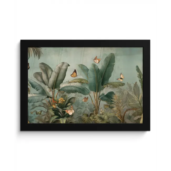 Tropisch bladerdek - Vlinders - groen - Bruin fotolijst zwart zonder passe partout klein -3d