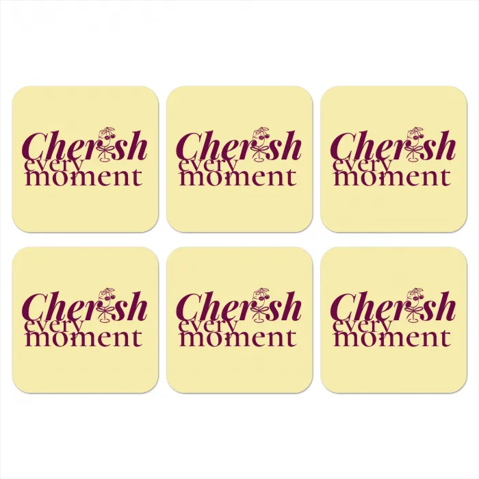 Cherish every moment - Cocktailglas - Geel onderzetter kurk middel -3d