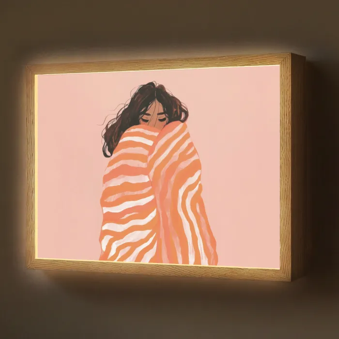 Meisje - Deken - Gestreept - Oranje Light Box met batterij (Wandlamp) middel -z3d_website