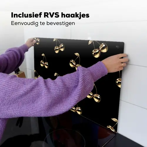 Patroon - Kersen - Goud - Chrome Inductie beschemer met haakjes klein -ky-ophangen-nl