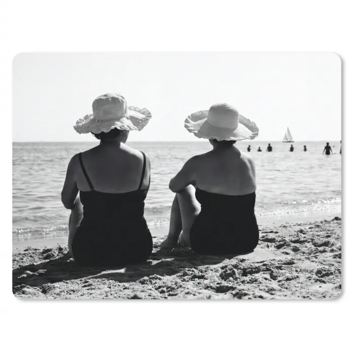 Vrouwen - Zonnehoed - Strand - Zwart - Wit muismat rubber klein -3d