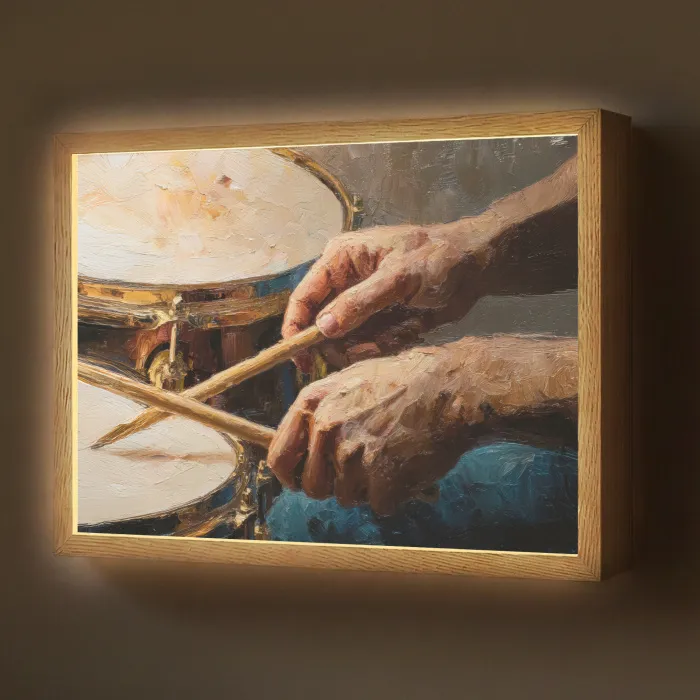 Drumstokken - Olieverf - Man Light Box met batterij (Wandlamp) middel -z3d_website