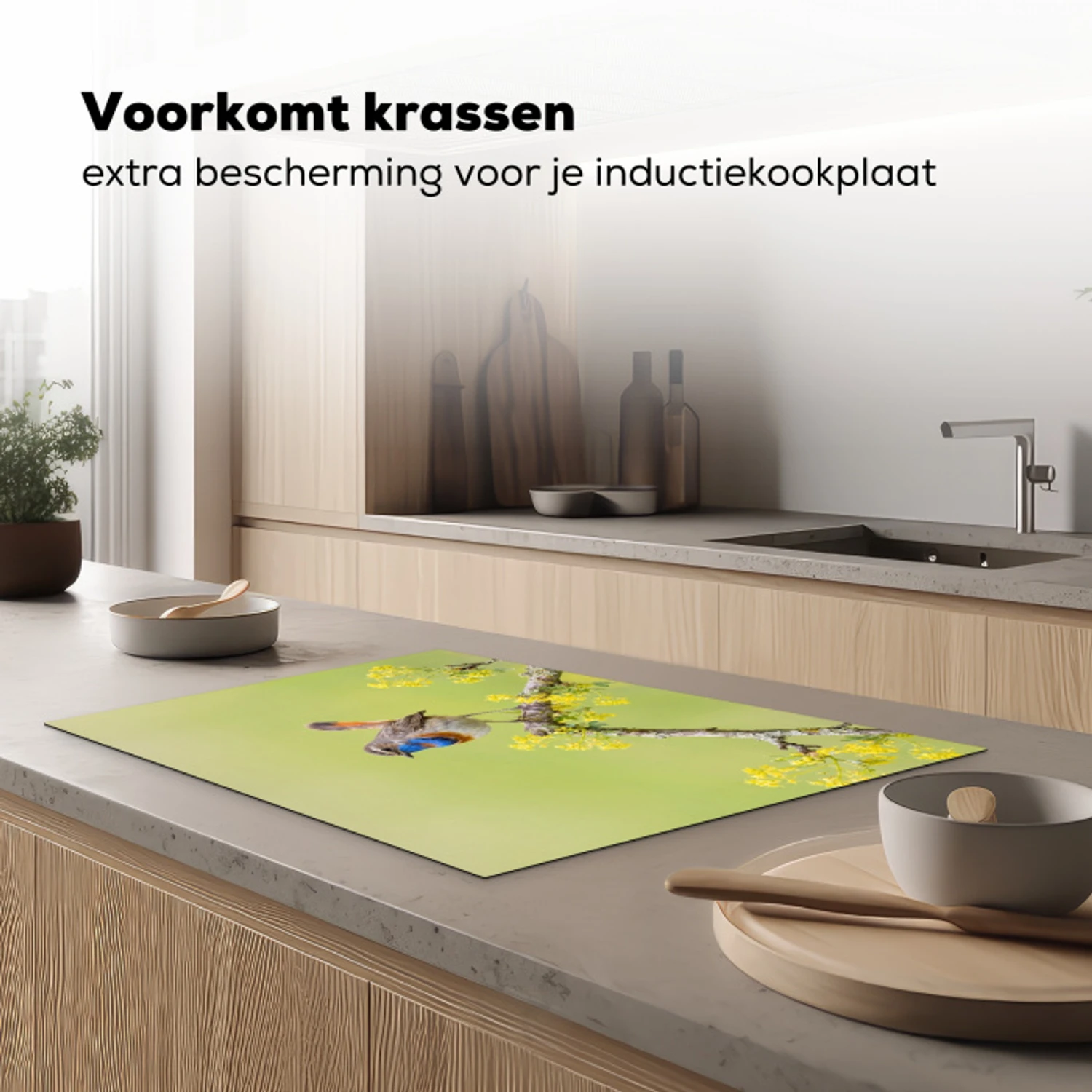 Vogel - Tak - Natuur - Kleurrijk Inductie beschermer vinyl 3mm klein -sfeer1