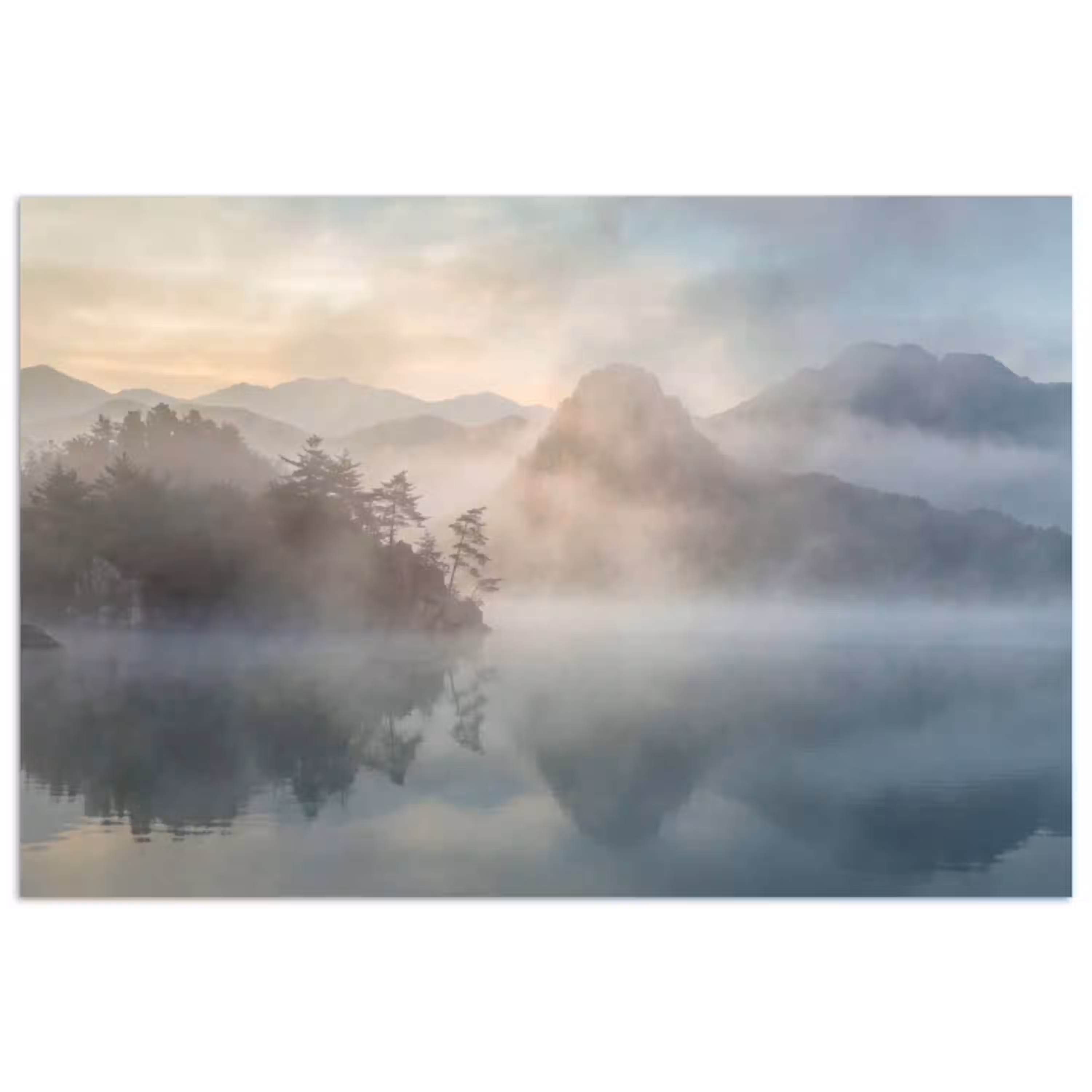 Landschap - Bergen - Mist - Water - Natuur poster papier klein -3d