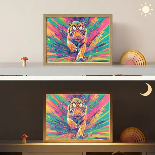 Tijger  - Wilde dieren - Kleurrijk - Verflook Light Box met batterij (Wandlamp kind) middel -sfeer3_kind