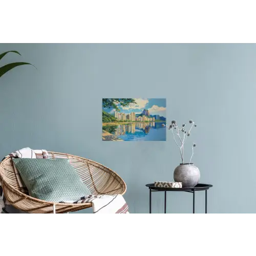 Berg - Skyline - Strand - Water Muursticker klein -plant